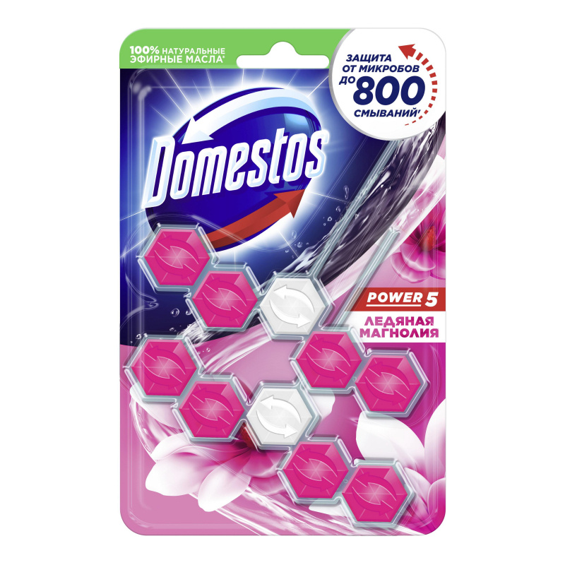 Блок для унитаза Domestos POWER 5 DUO Ледяная магнолия 2 штуки по 55 грамм, на блистере  #1