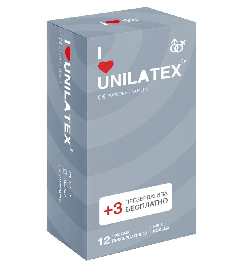 Презервативы с рёбрами Unilatex Ribbed - 12 шт. + 3 шт. в подарок #1