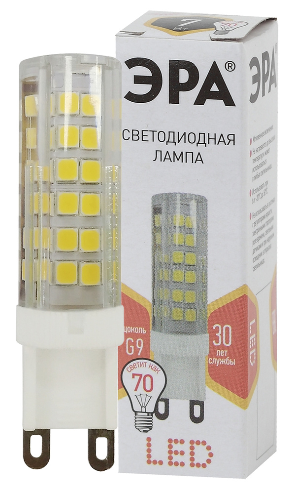 Лампочка светодиодная ЭРА STD LED JCD-7W-CER-827-G9 G9 7Вт керамика капсула теплый белый свет  #1