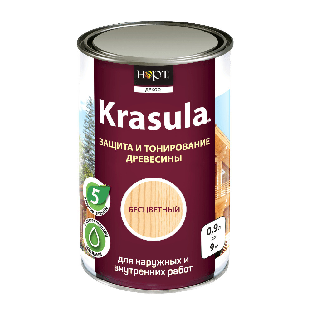 Krasula 0,9л бесцветный, Защитно-декоративный состав для дерева и древесины Красула, пропитка, защитная #1
