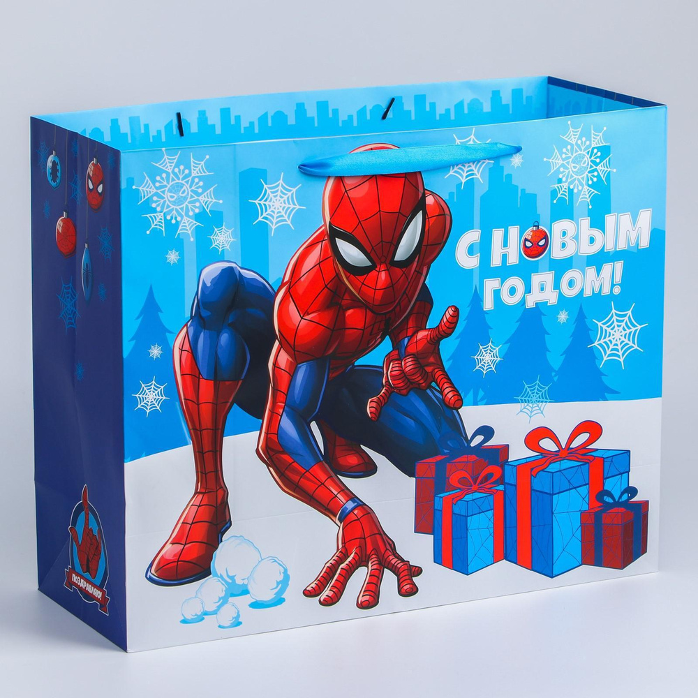 Подарочный пакет Человек-Паук "С Новым годом!", ламинированный вертикальный, размер 49 x 40 x 19 см  #1