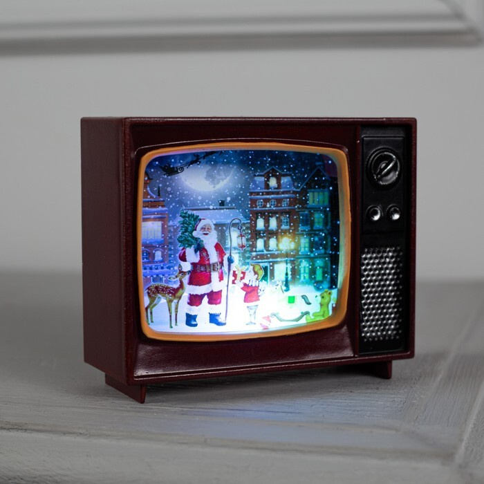 Светодиодная фигура "Телевизор с оленями" 10 х 8 х 4 см, пластик, батарейки CR2032х2, свечение мульти #1