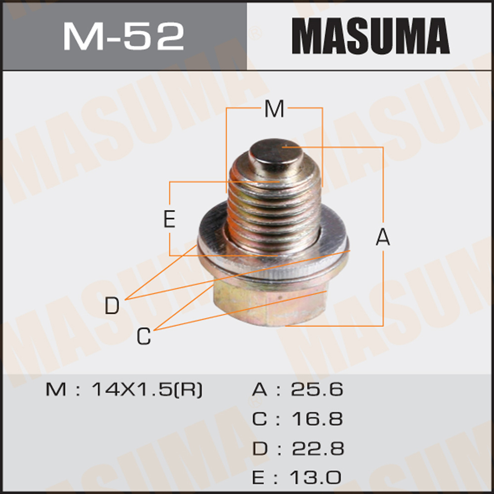 Болт слива масла M14 x 1.5 MASUMA с магнитом для Hyundai Solaris 10-, Creta; Kia Rio 11-; Mitsubishi #1