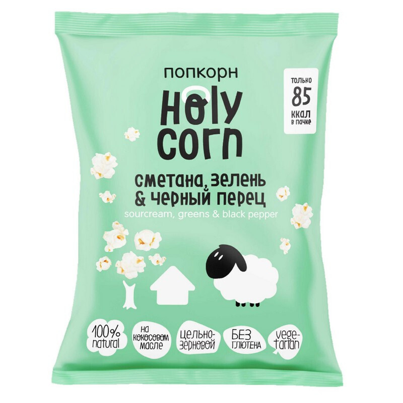 Попкорн Holy Corn сметана, зелень и черный перец, 20 г #1