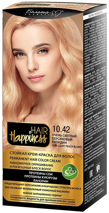 Белита-М Краска для волос Крем HAIR HAPPINESS Стойкая тон 10.42 Очень светлый персиковый блондин  #1