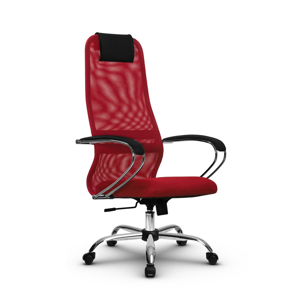 Кресло компьютерное офисное для руководителя Метта SU-BK-8-Ch, ткань-сетка/сетка, красные  #1