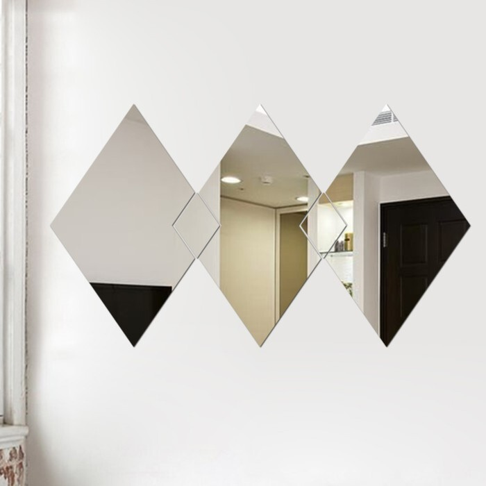 Декор настенный "Ромбы", зеркальный, 5 элементов, 60 х 35 см, серебро  #1