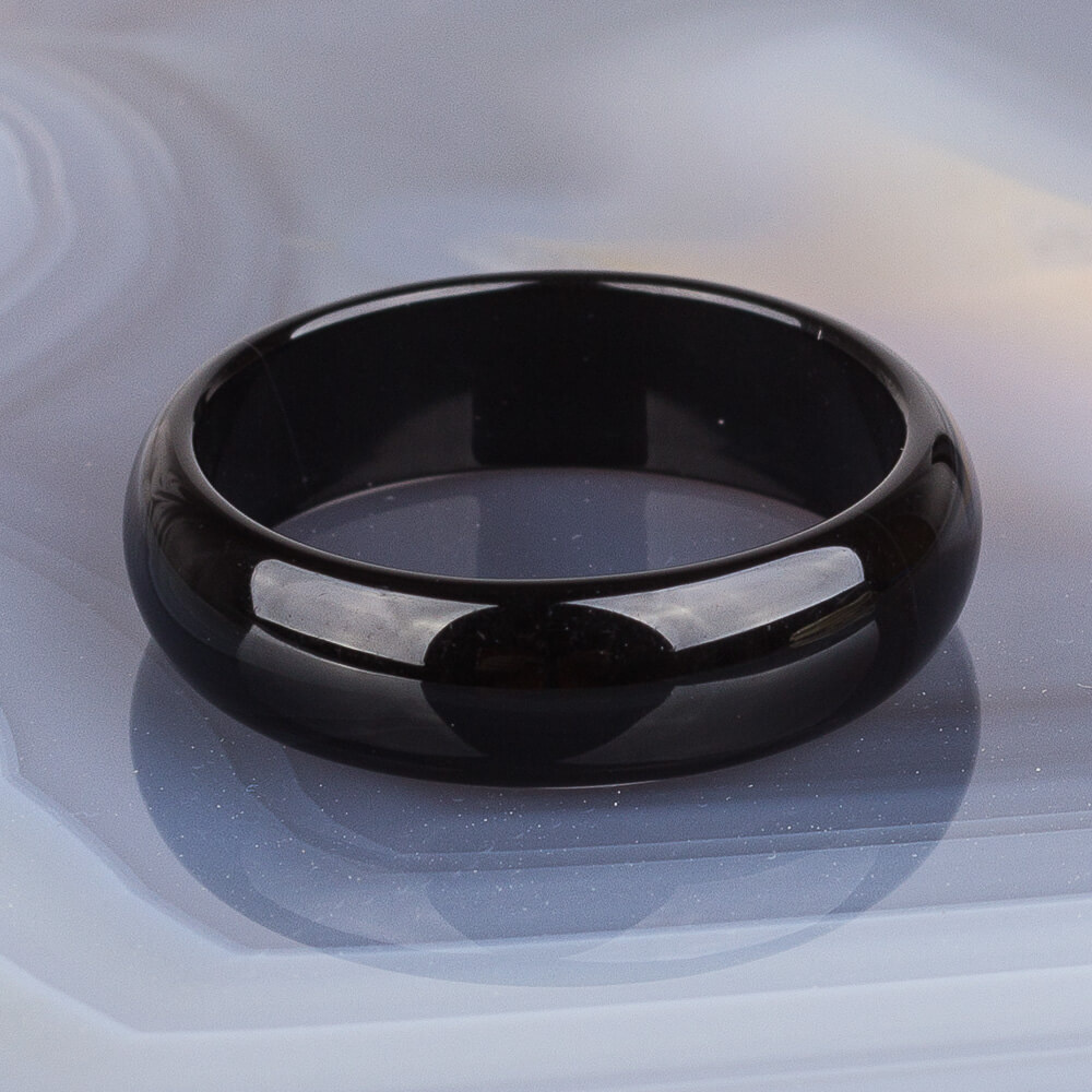 Камень натуральный Самоцвет Агат черный кольцо 6 мм 18 размер талисман, оберег, амулет  #1
