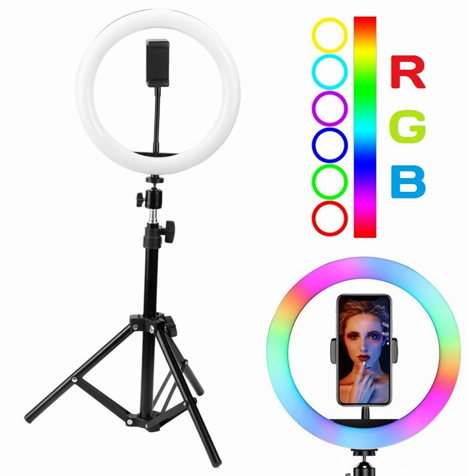 Кольцевая разноцветная лампа RGB 33 см / Лампа SOFT RING LIGHT RGB MJ 33 со штативом в комплекте  #1