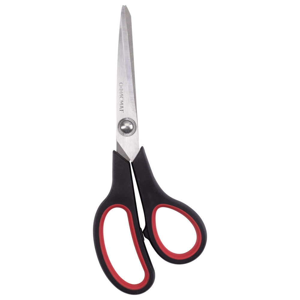 Ножницы ОФИСМАГ "Soft Grip", 190 мм, резиновые вставки, черно-красные, 3-х сторонняя заточка, 236456, #1