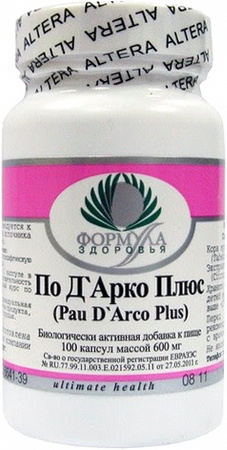 Формула Здоровья По Д Арко Плюс (Pau D Arco Plus) Альтера Холдинг, 100 капсул по 600 мг помогает при #1