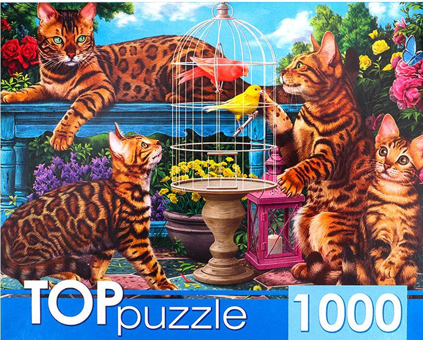 Пазл TOP Puzzle 1000 деталей, элементов: Бенгальские коты в саду  #1