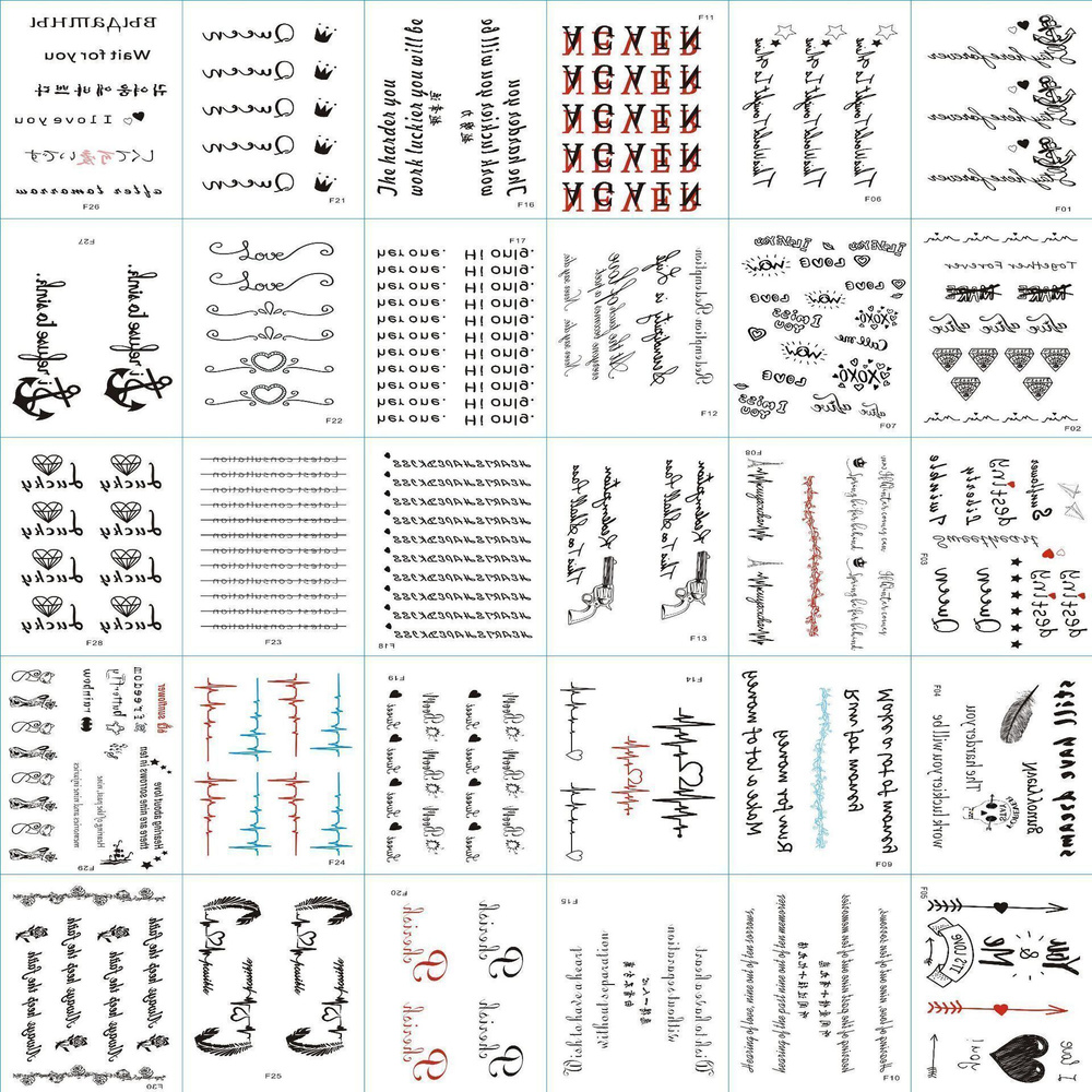Переводные татуировки временные "Надписи" 5,7х9,7 см. 30 листов  #1