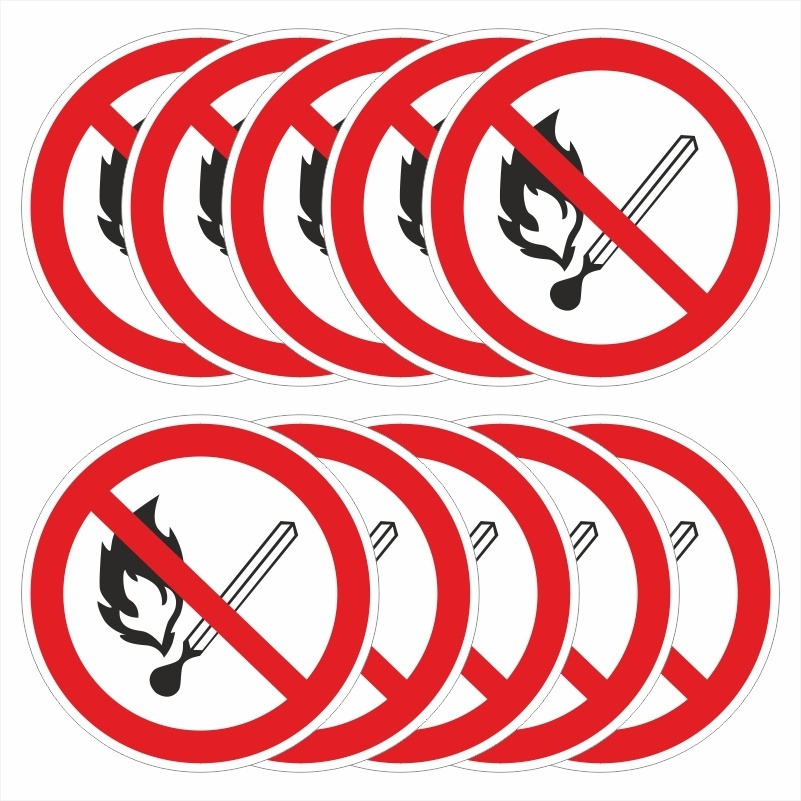 Знак-наклейка P02 "Запрещается Пользоваться Открытым Огнем" 100х100 мм самоклеящийся виниловый на подложке #1