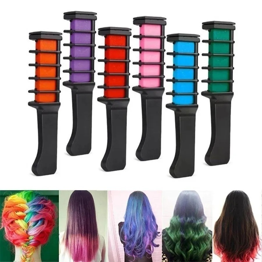Мелки для волос с расческой hair coloring chalk, набор 6 шт, мелки цветные для волос, краска для волос #1
