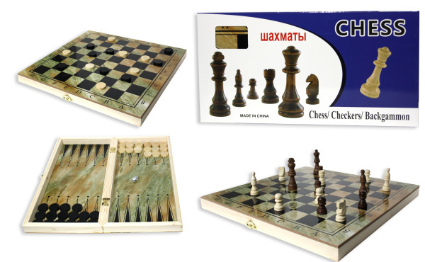 Набор Деревянный 3 в 1 . Шахматы, шашки, нарды #1