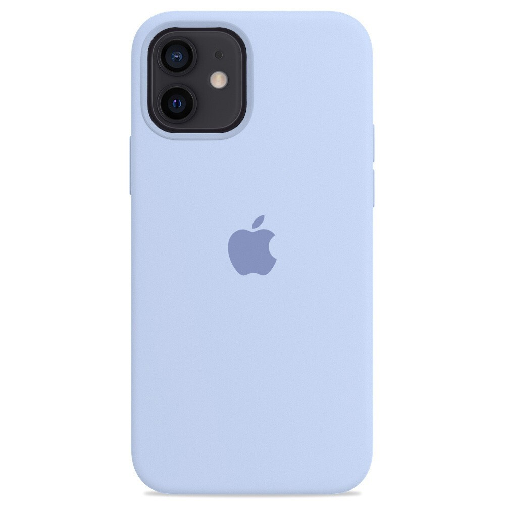 Силиконовый чехол для смартфона Silicone Case на iPhone 12 / Айфон 12 с логотипом, бело-голубой  #1