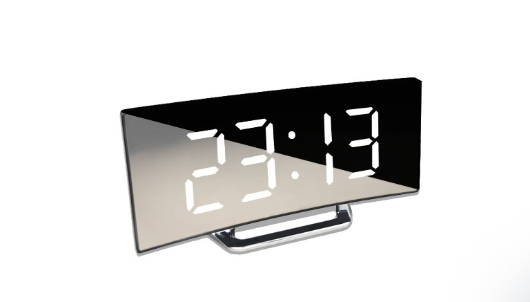 Часы цифровые изогнутые с будильником настольные часы для спальни будильник светодиодный часы белые  #1