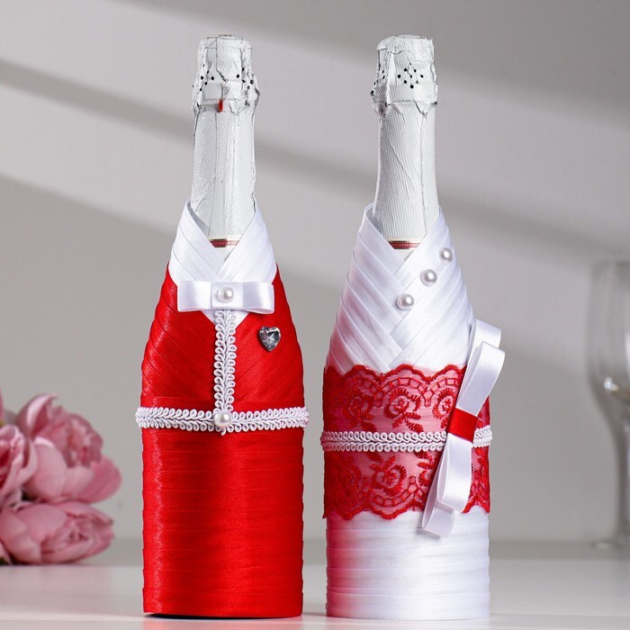 Украшение для шампанского "Кармен", красно-белое #1