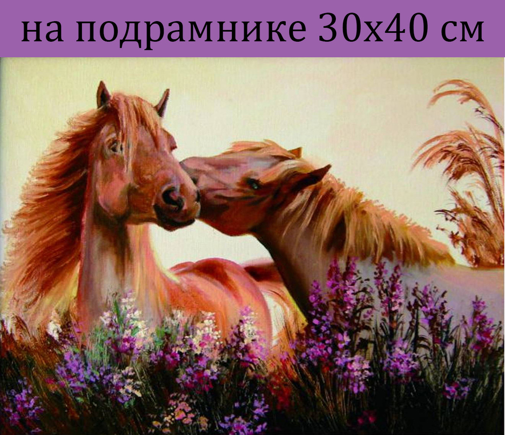 Алмазная мозаика на подрамнике 30х40, алмазная вышивка 30*40 кони лошади, набор для творчества, картина #1