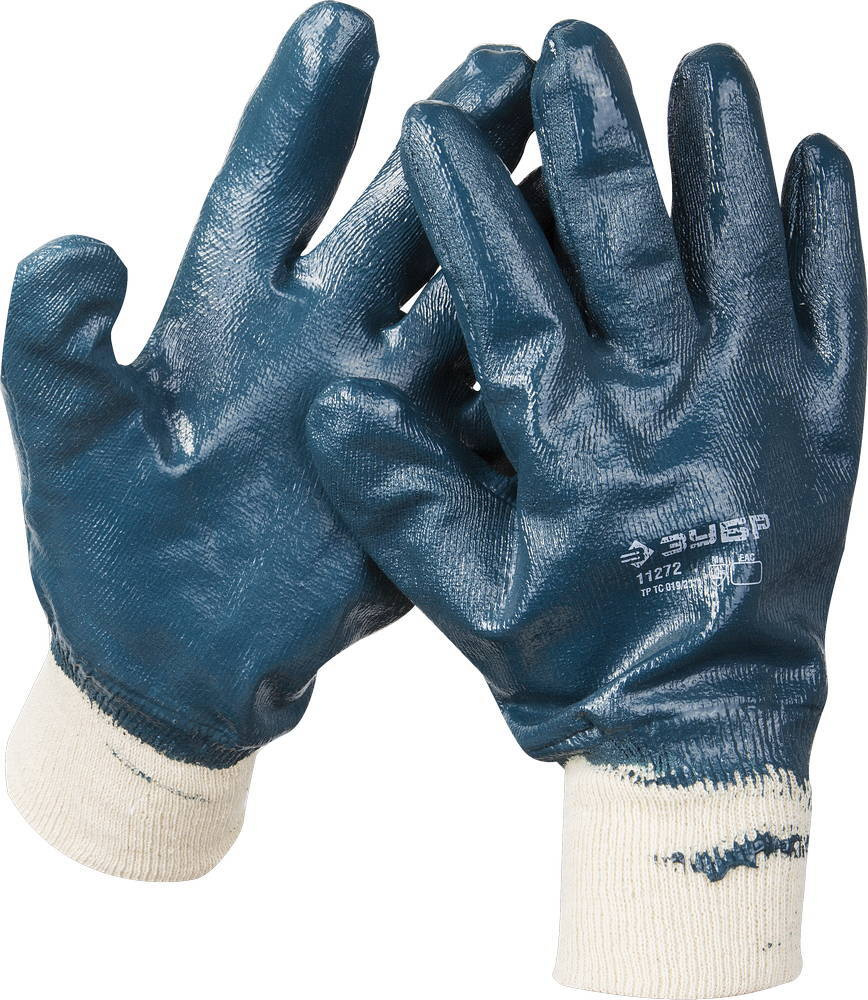 Прочные перчатки ЗУБР с манжетой, с нитриловым покрытием, масло-бензостойкие, износостойкие, L(9), HARD, #1