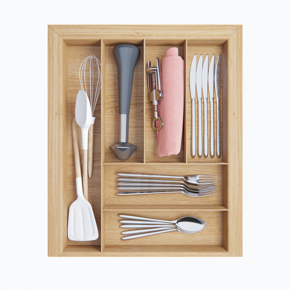 Деревянный лоток вкладыш для столовых приборов и кухонных принадлежностей, ложек, вилок, ножей. Ручной #1