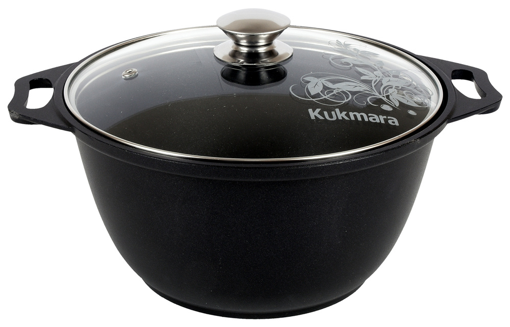 Кастрюля Kukmara 3 л с антипригарным покрытием, литой алюминий, стеклянная крышка 22см, черная, к31а #1