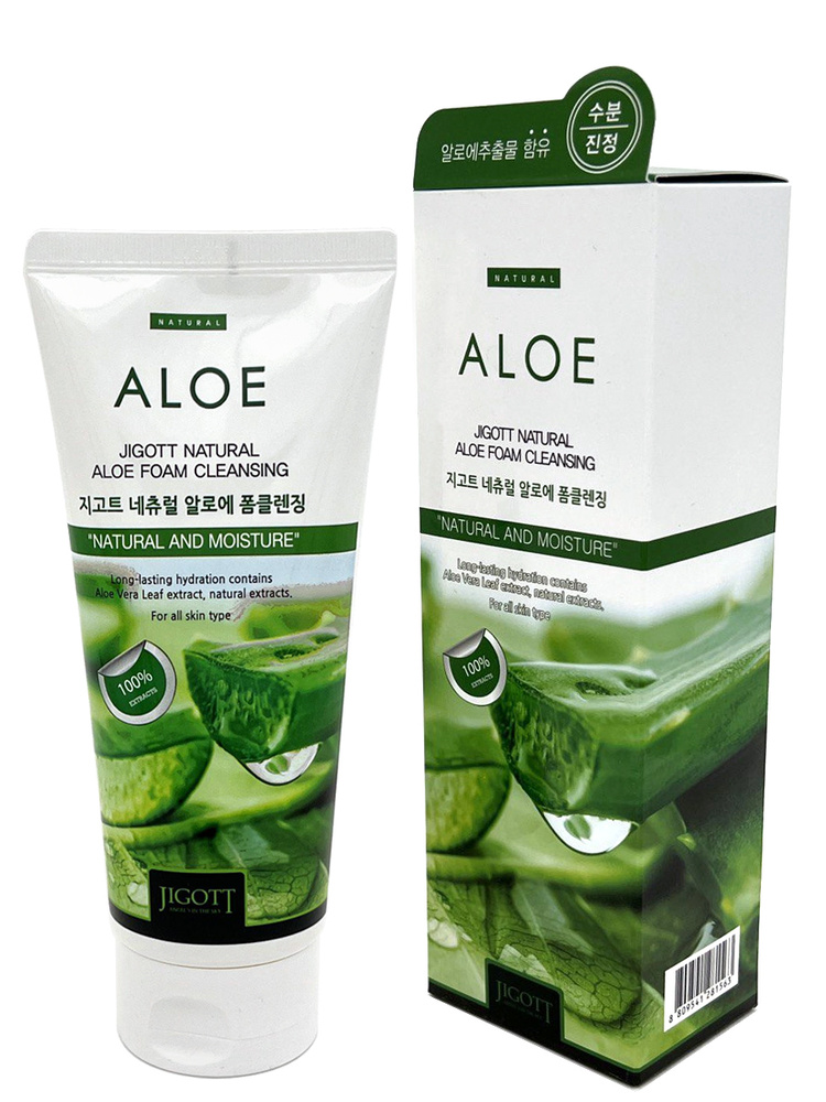 Jigott Пенка для умывания лица Корея успокаивающая для всех типов кожи с экстрактом Алоэ Natural Aloe #1