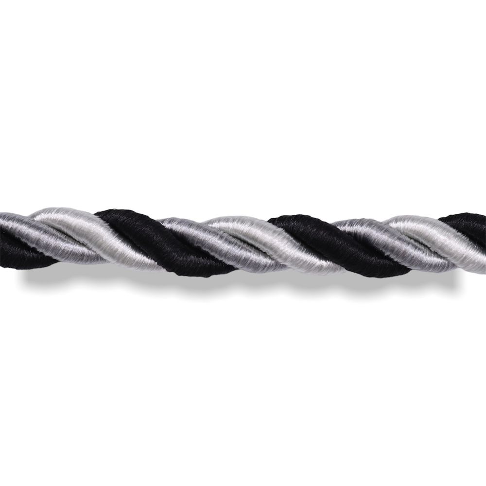 Шнур витой декоративный, диаметр 12мм, намотка 20 метров цвет черно-т.серый-серый / декоративный шнур #1