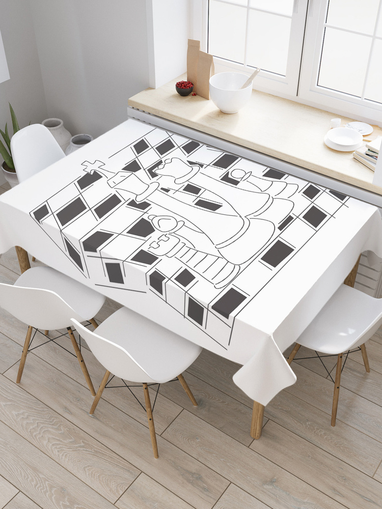 Скатерть прямоугольная JoyArty "Фигуры на шахматной доске" из сатена, 120x145 см  #1