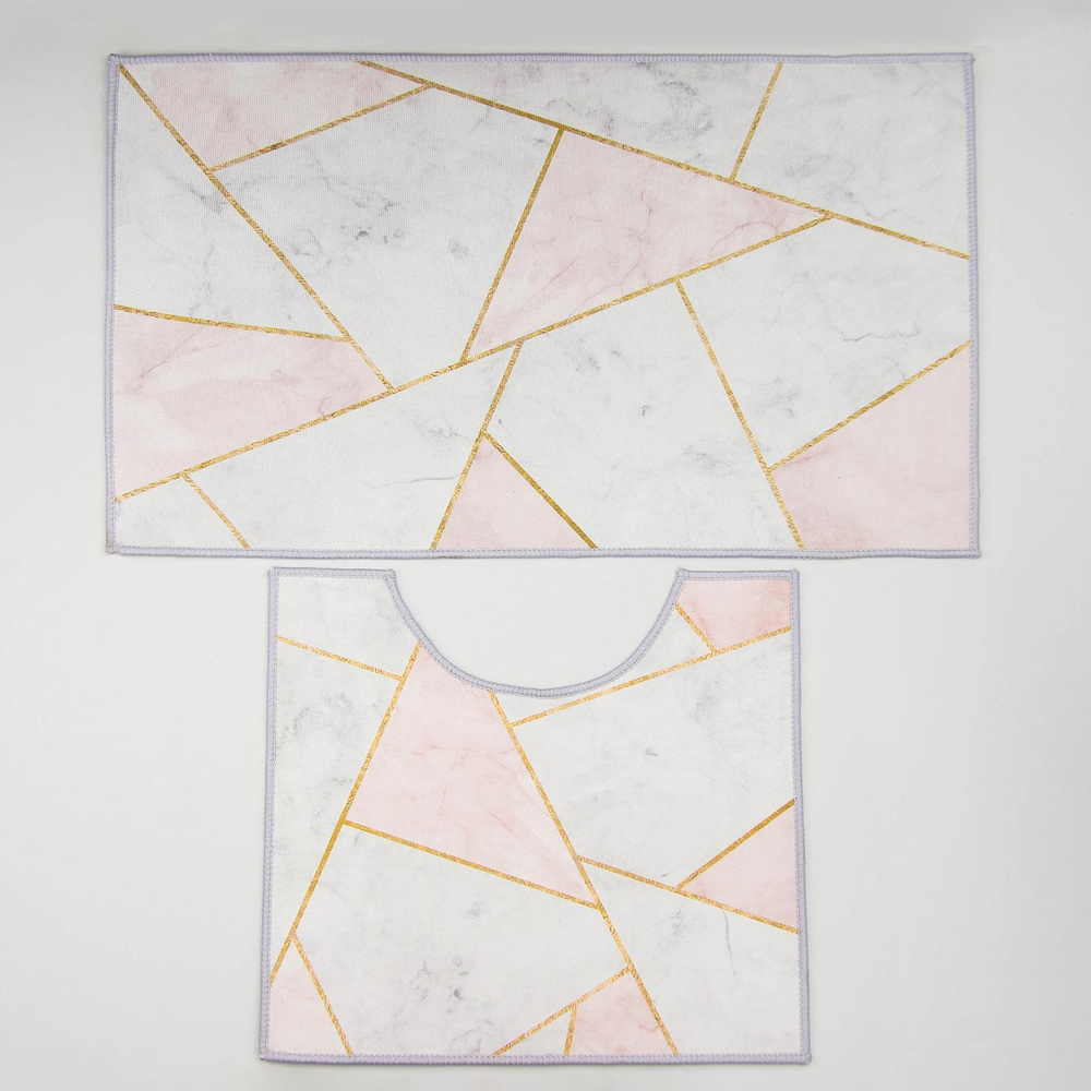 Набор ковриков для ванны и туалета Доляна "Гео", 2 шт: 50х80, 40х50 см, цвет розово-серый  #1