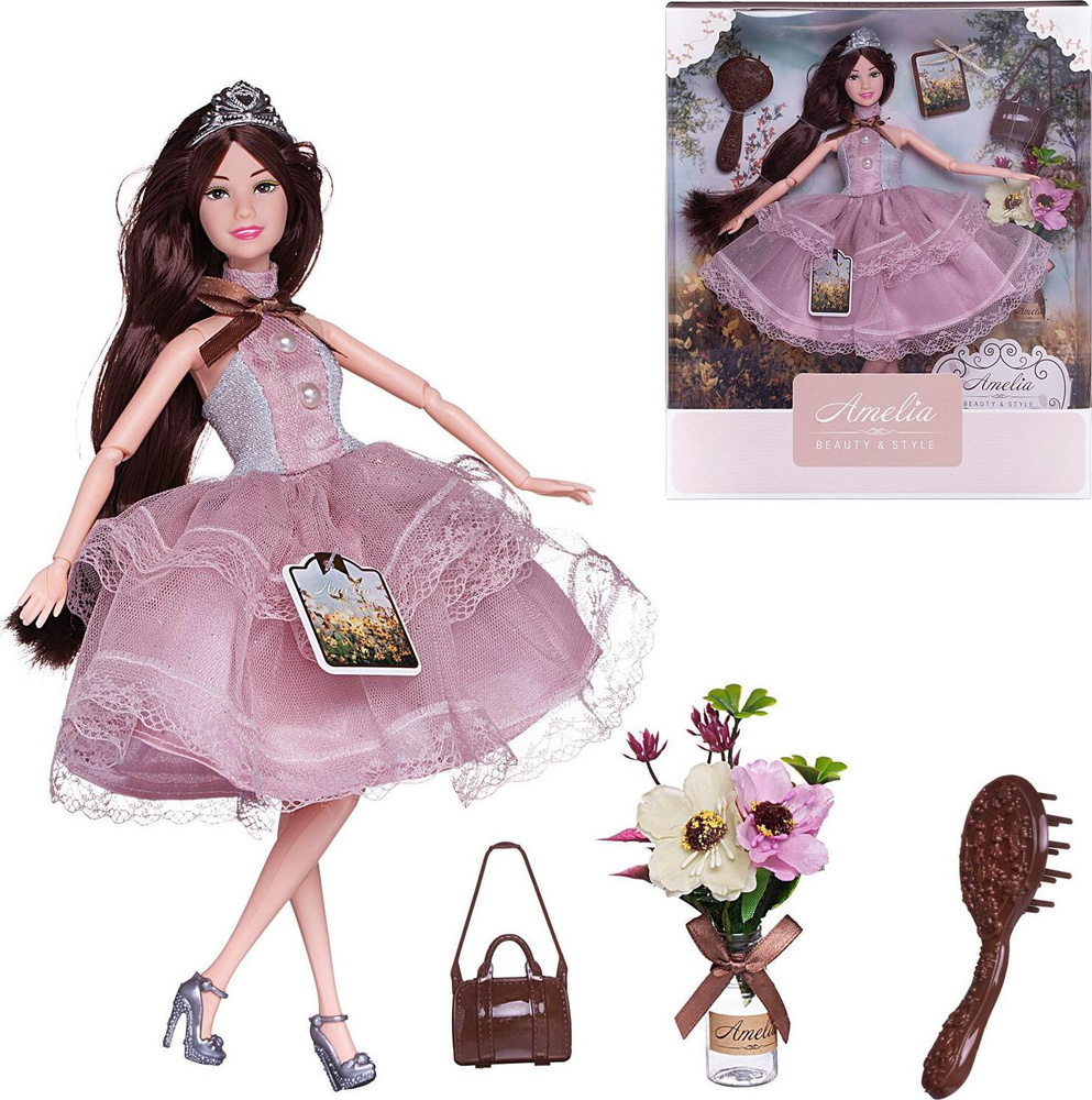 Кукла ABtoys Летний вечер с диадемой в платье с ажурной двухслойной юбкой, темные волосы, 30 см  #1