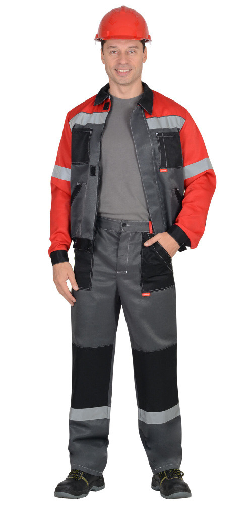 Костюм рабочий "СИРИУС-Лигор" куртка, брюки т.серый с красным и черным (103019) 48-170 СОП 50мм рабочий #1
