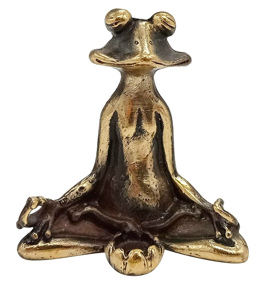 Статуэтка Лягушка в позе лотоса с лотосом 5 см бронза #1