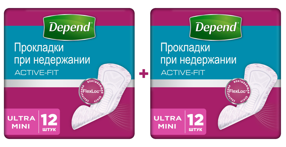 Прокладки Depend при недержании женские Ultra Mini, 12 шт, 2 упаковки  #1