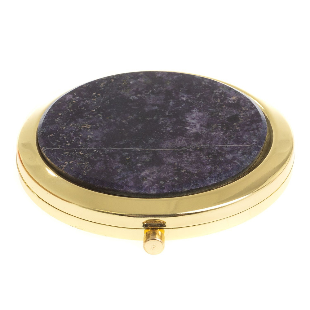 Зеркало круглое из камня флюорит цвет золото / зеркальце карманное складное с увеличением / подарок женщине #1