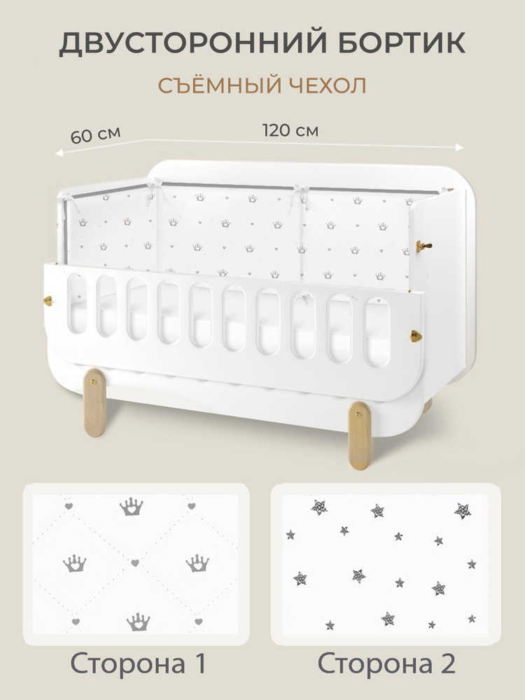 Бортики для детской кровати со съемным чехлом /Тонкий дышащий борт в детскую кроватку/ бампер . Уцененный #1