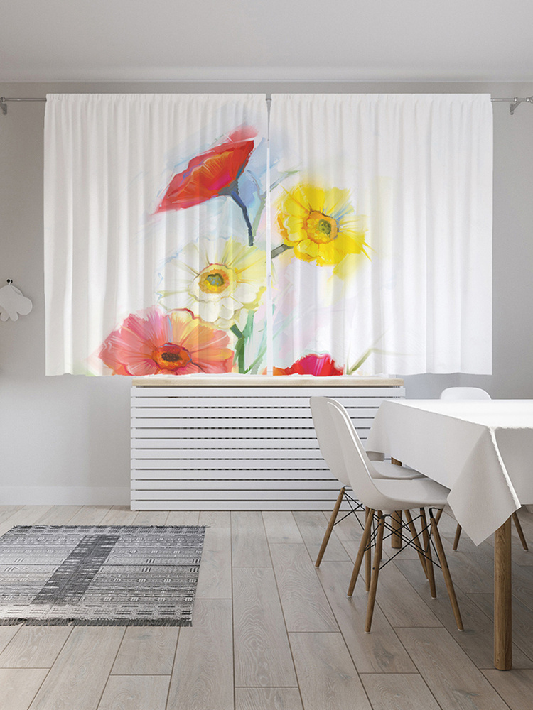 Фотошторы для кухни и спальни JoyArty "Живописные цветы", 2 полотна со шторной лентой шириной по 145 #1