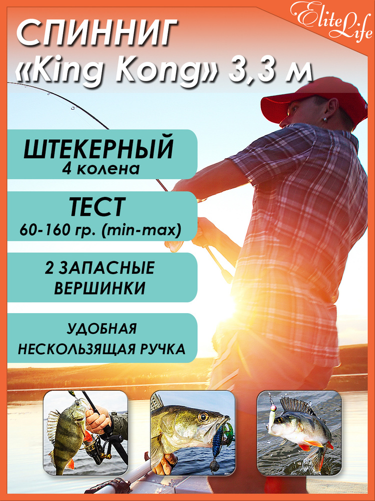 Спиннинг KingKong штекерный WEI-069, 3.3 м., test 60-160, с 2-мя дополнительными вершинками.  #1