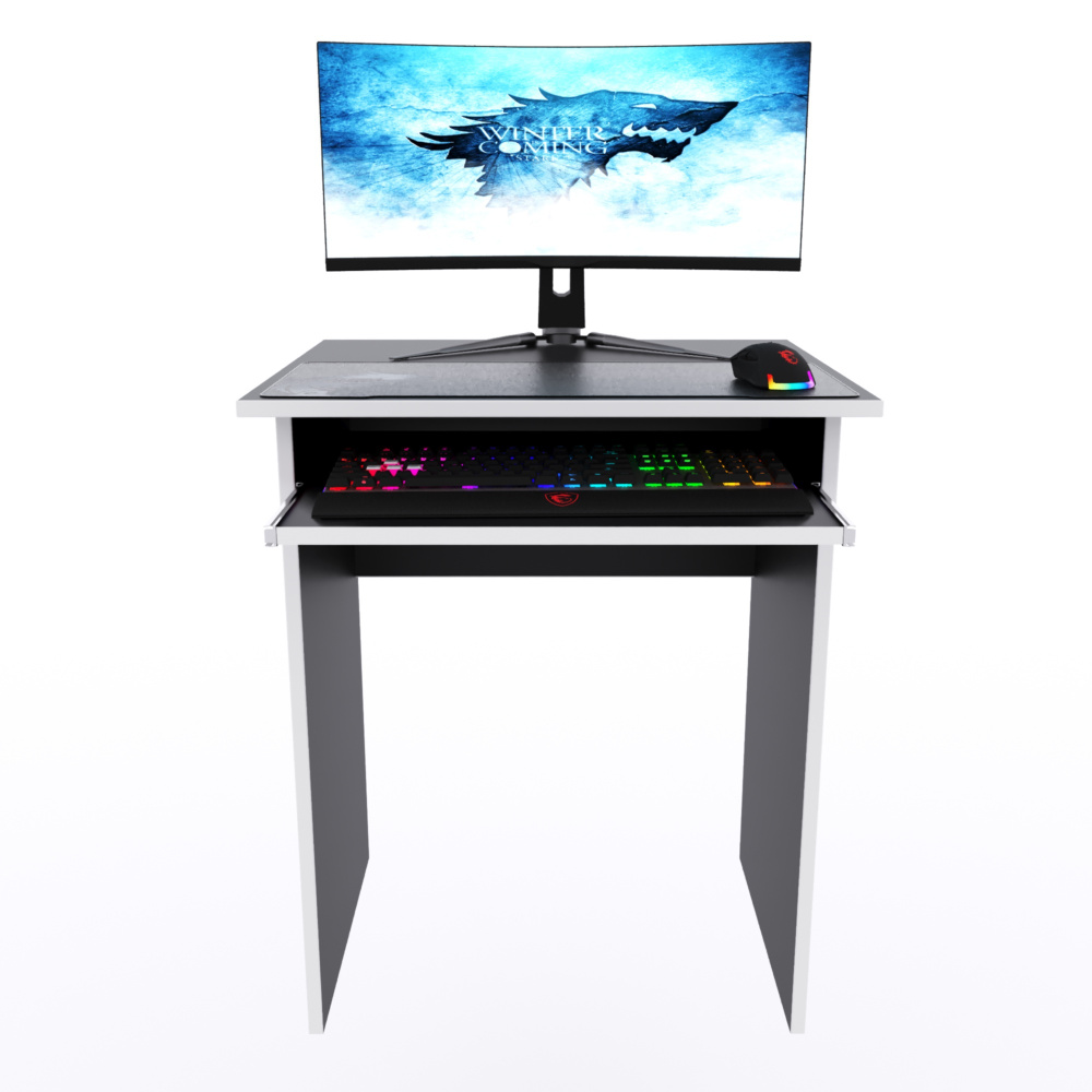 Компьютерный стол "Минис+" с полкой, 60х50х72,6 см, чёрный с белой кромкой  #1
