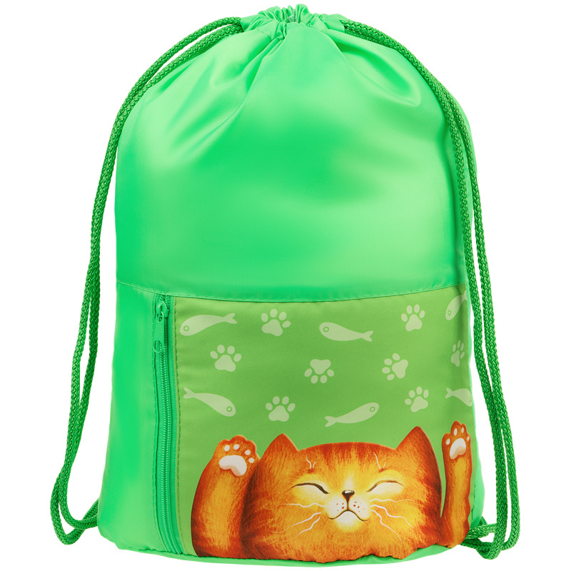 Мешок для обуви 1 отделение Мульти-Пульти Lazy Cat, 340*420мм, карман на молнии, зеленый (МО_45944)  #1