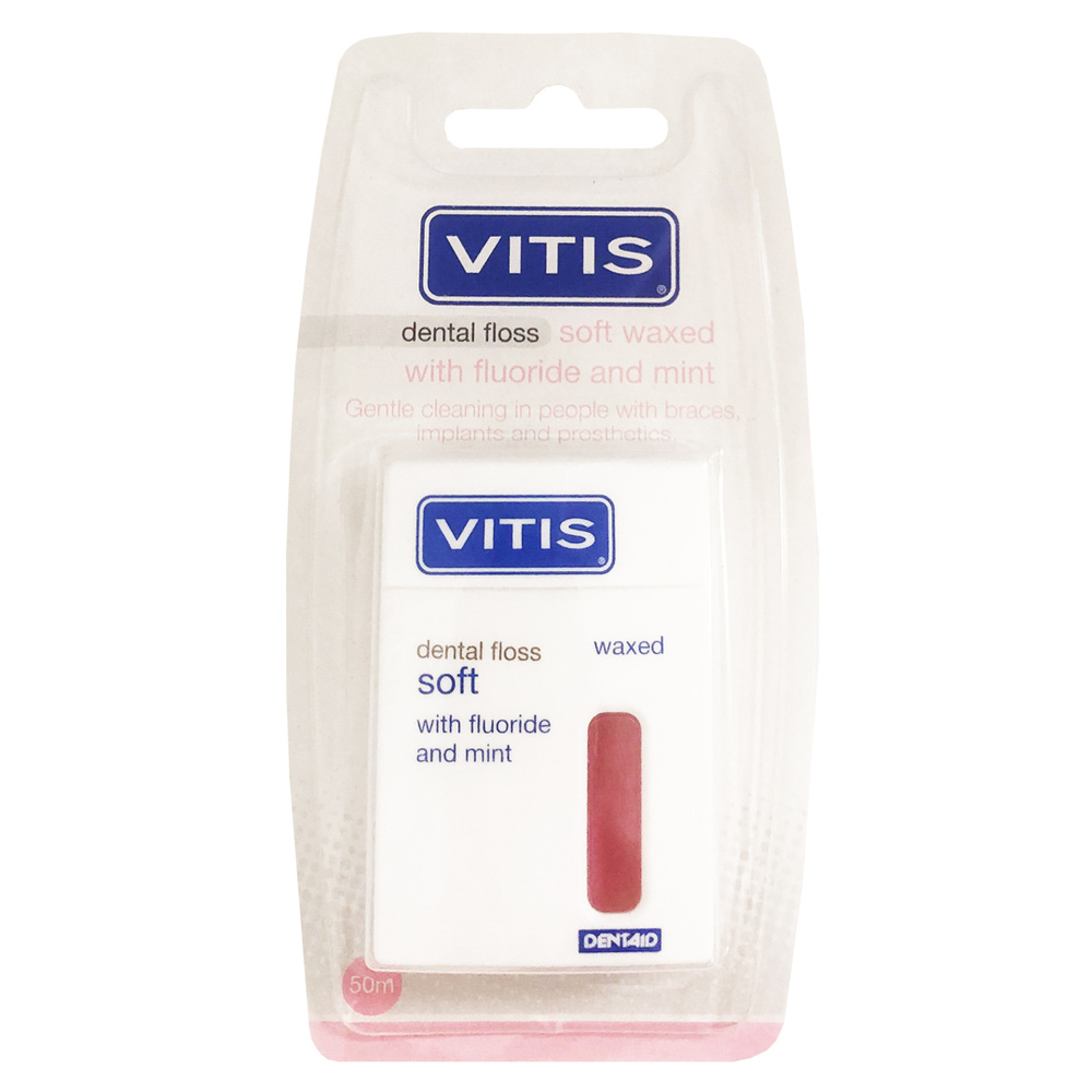 Мягкая Зубная нить Vitis круглая вощеная с фтором и ментолом для людей с брекетами, имплантами, коронками #1