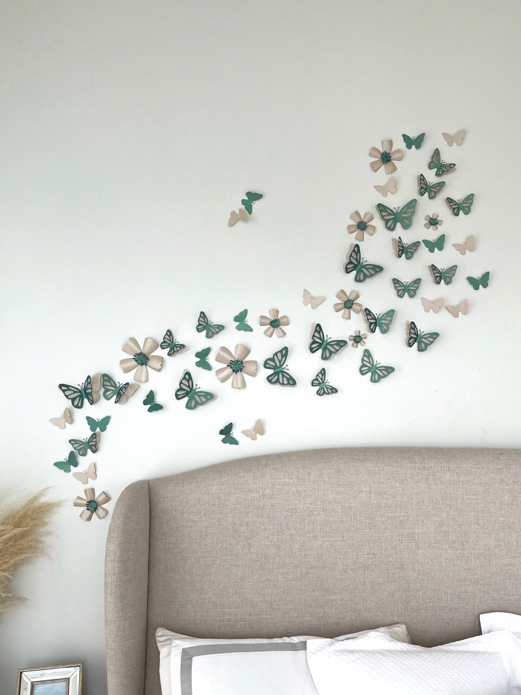 Объемные многоразовые бабочки и цветы для декора стен Набор 3D наклеек-48шт  #1