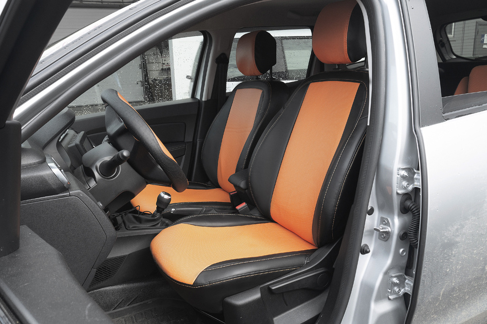 Авточехлы Renault Duster II "Почин" экокожа, черно-оранжевый #1
