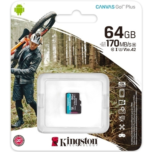 Карта памяти microSDXC Kingston 64 Гб класс 10 UHS-I U3 V30 Canvas GO Plus A2 #1