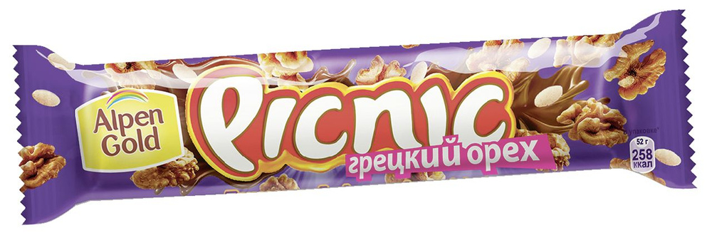 Батончик Picnic шоколадный с грецким орехом, комплект: 3 упаковки по 52 г  #1