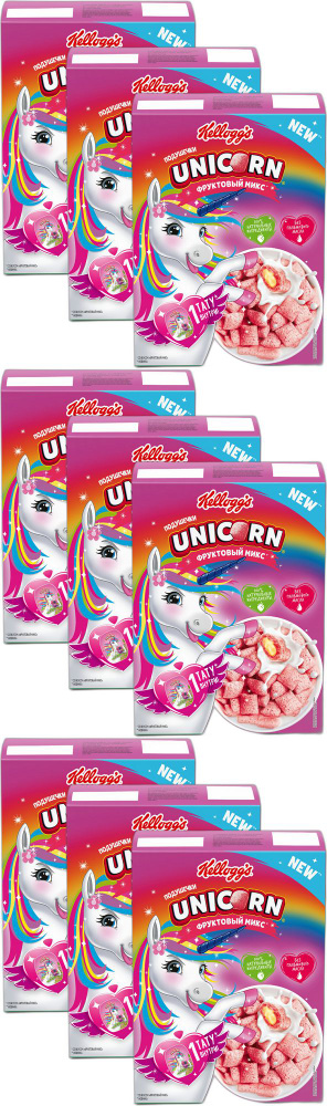 Сухой завтрак Kellogg's Unicorn подушечки с фруктовым вкусом, комплект: 9 упаковок по 200 г  #1