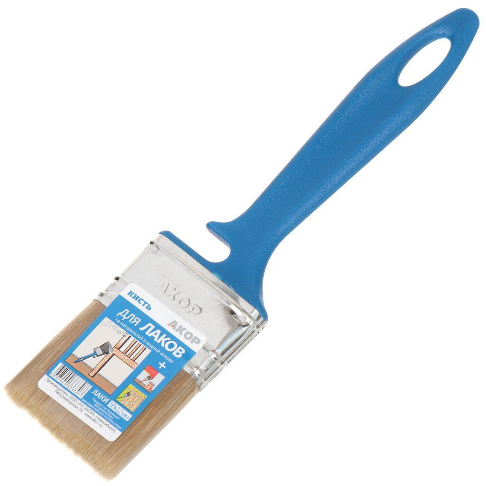 Кисть плоская, Акор, Лаки, 12х50 мм, искусственная щетина, рукоятка ...