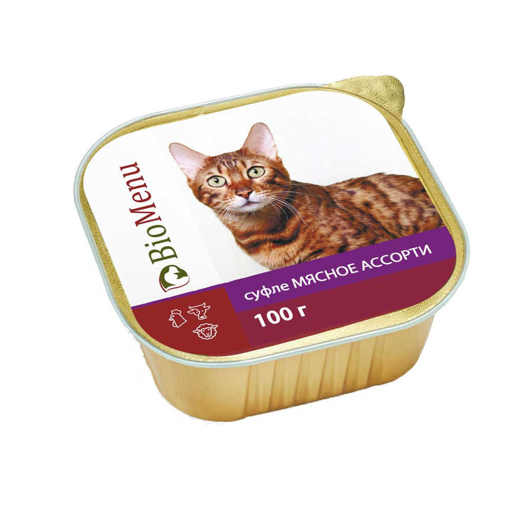 Влажный корм для кошек BioMenu Суфле мясное ассорти ламистер 100 г  #1