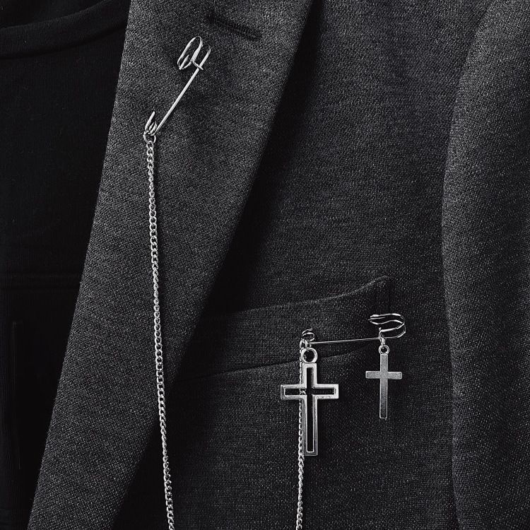 Брошь на пиджак с цепочкой и крестами KHARIZMA #1